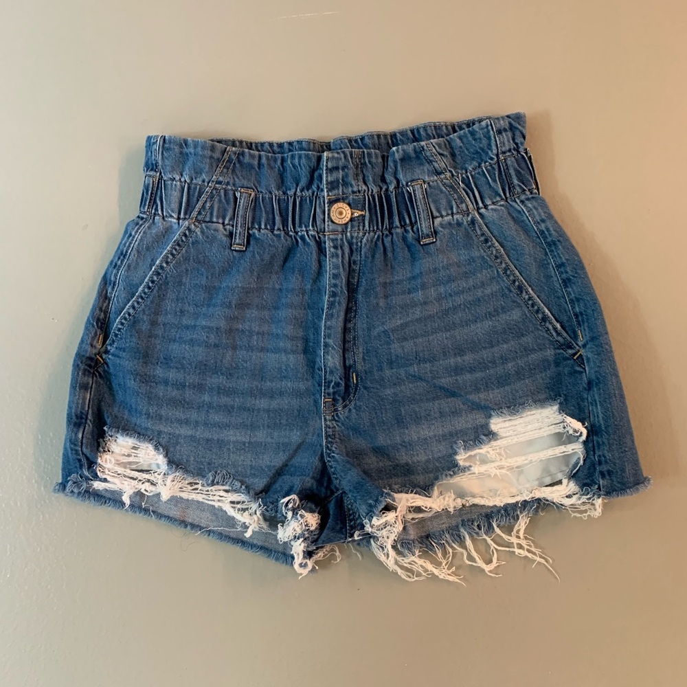 Paperbag soft cut-off denim shorts - S